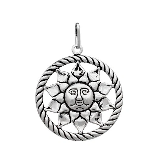 aged silver mandala sun twisted edge pendant