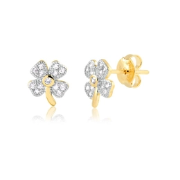 4 LEAF CLOVER EARRING WITH GOLD PLATED ZIRCONIA STONE AND LIGHT POINT