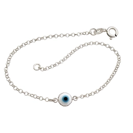 Silver Elo Portuguese Bracelet With Greek Eye Diamond Edge