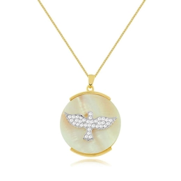 Divine Pendant Holy Spirit with Mother Perola Gold Plot with Zirconia Stones