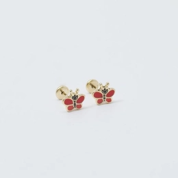 EARRING BF SMALL RED BUTTERFLY GOLD PLATED