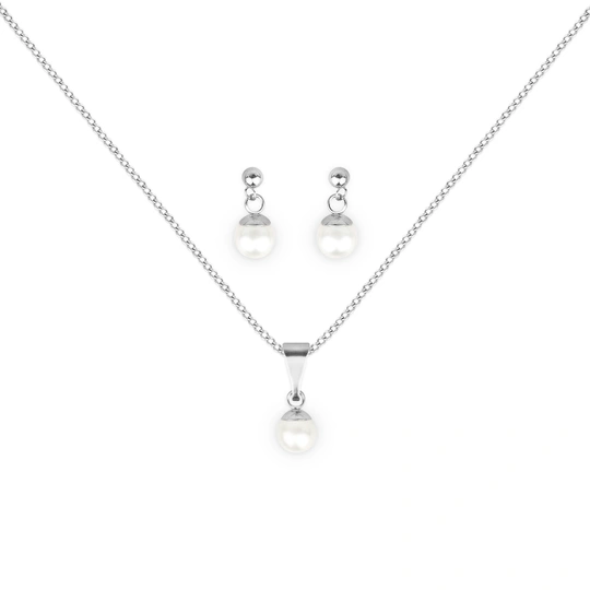 Hevel set necklace and 8mm pearl earring in surgical steel 316