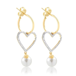 HALF HOOP EARRING WITH GOLD PLATED HEART AND PEARLS