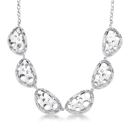 Necklace with hollow and smooth oval pendants bathed to rhodium