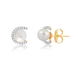 ROUND EARRING WITH GOLD PLATED ZIRCONIA STONES AND PEARLS