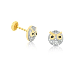 CHILDREN'S EARRING LITTLE OWL WITH BLACK ZIRCONIA STONES AND GOLD-PLATED CRYSTAL