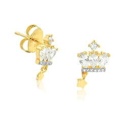 CROWN EARRING WITH HANGING STAR WITH GOLD-PLATED ZIRCONIA STONES