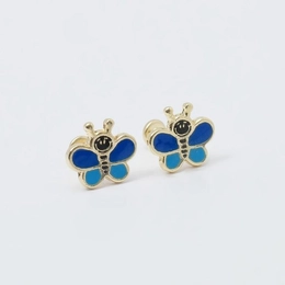 BF LARGE BUTTERFLY EARRING LIGHT BLUE WITH DARK BLUE GOLD PLATED