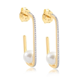HALF HOOP EARRING WITH PEARLS AND GOLD PLATED ZIRCONIA