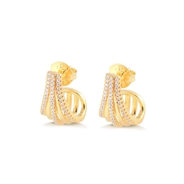 GOLD PLATED HALF HOOP EARRING WITH SMOOTH AND STUDDED THREADS