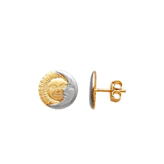 Round sun and moon earring with rhodium face