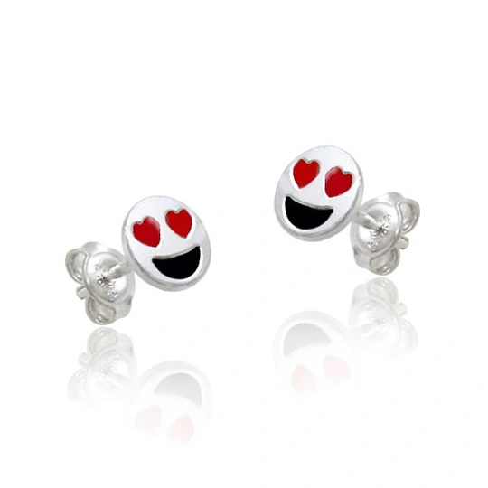 Silver Earring Passionate Emoji Red Heart Black Mouth