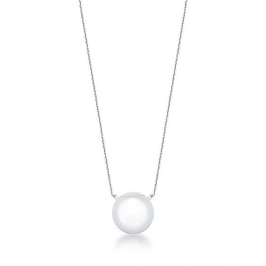 Necklace with smooth sphere pendant bathed to rhodium