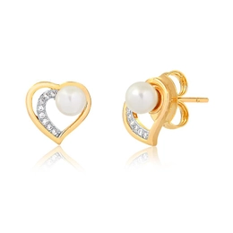HEART EARRING WITH GOLD PLATED ZIRCONIA STONES AND PEARLS