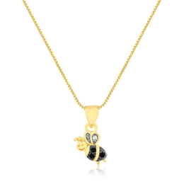 CHILDREN'S BEE CHOKE WITH GOLD PLATED CRYSTAL AND BLACK ZIRCONIA STONES