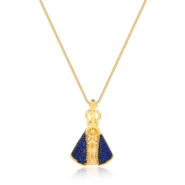 GOLD PLATED PENDANT OUR LADY APARECIDA WITH ZIRCONIA STONES