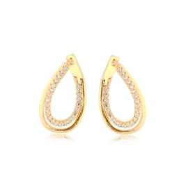 OVAL CROSS EARRING WITH ZIRCONIA STONES GOLD PLATED CRYSTAL