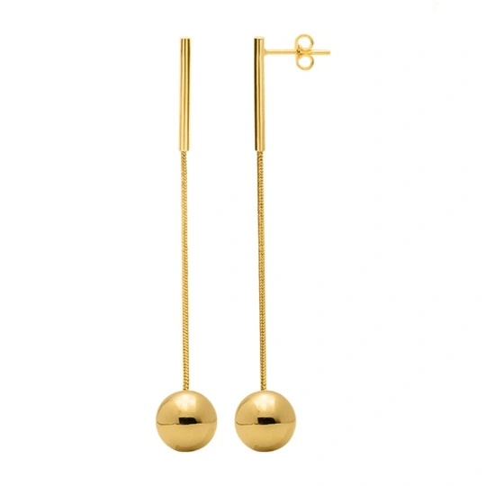 EARRING WITH CHAIN AND BALL 11MM GOLD