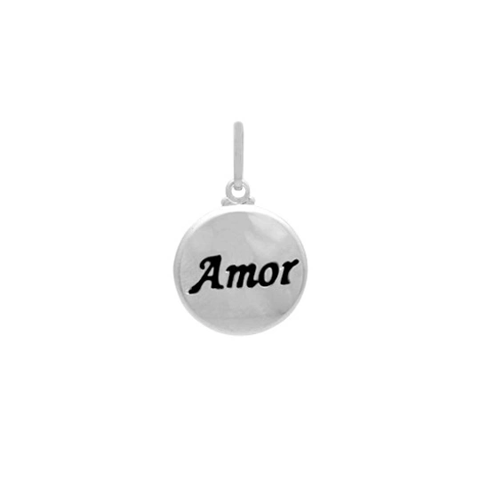 Round silver pendant with love