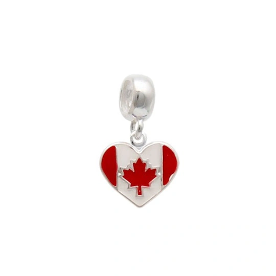 Berloque De Prata Coração Bandeira Canadá