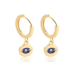 SMALL CLICK EARRING WITH GREEK EYE AND GOLD-PLATED ZIRCONIA STONES