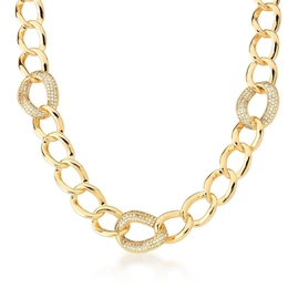 NECKLACE WITH SMOOTH AND STUDED GROUMET LINKS, GOLD PLATED