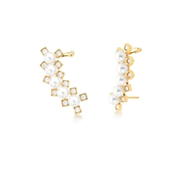 EAR CUFF EARRING WITH CRYSTALS AND GOLD PLATED SHELL PEARL