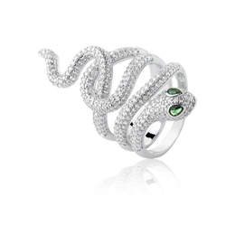 SNAKE RING STUDDED WITH WHITE ZIRCONS, RHODIUM PLATED