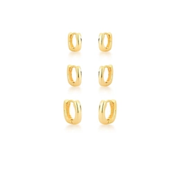 KIT OF THREE PAIRS OF GOLD-PLATED SQUARE SQUARE RINGS