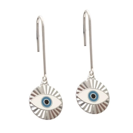 Silver Earring Greek Eye Hook 15mm Diamond White Black Blue