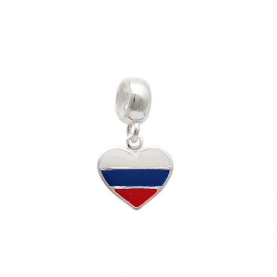 Silver Heart Charm Russian Flag