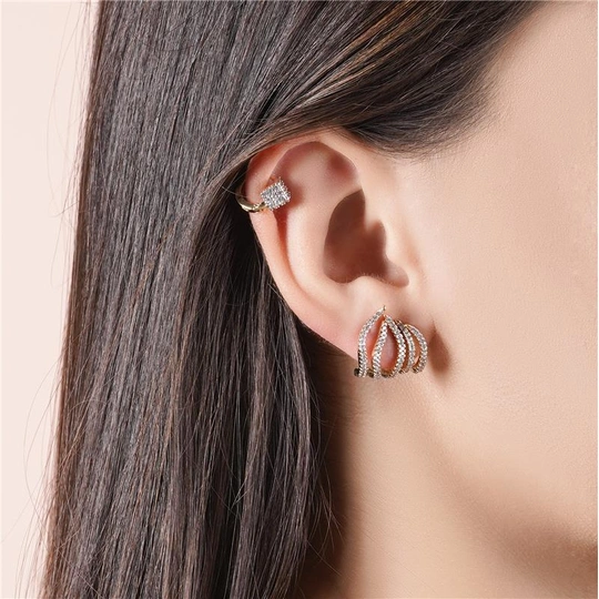 CLICK HOOP EARRING WITH GOLD PLATED CUBE