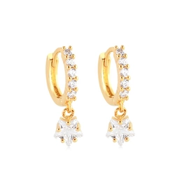 CLICK HOOP EARRING WITH ZIRCONIA STONES AND GOLD PLATED STAR