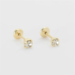 FLAT EARRING SS6 WITH ROUND ZIRCONIA 2MM GOLD PLATED CRYSTAL