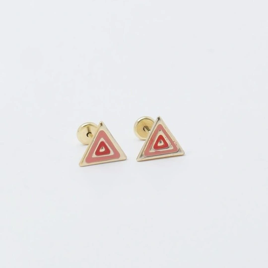 TRIANGLE EARRING PINK AND RED GOLD PLATED