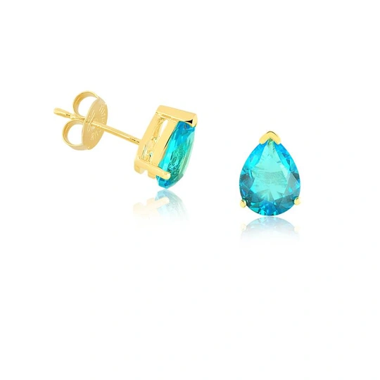 DROP EARRING WITH GOLD PLATED AQUAMARINE ZIRCONIA STONES