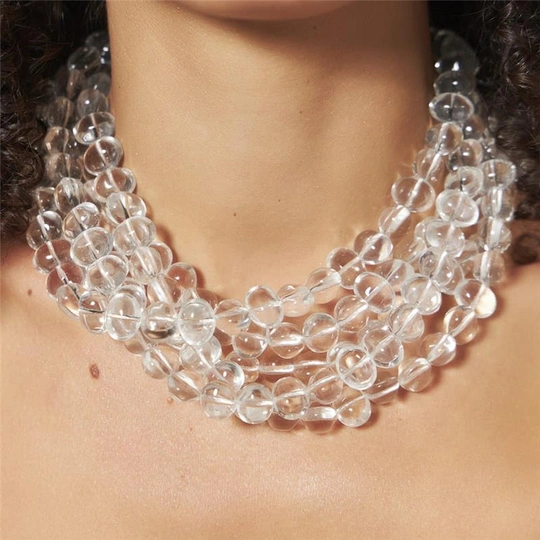 Collar with colorless oval resins bathed in rhodium