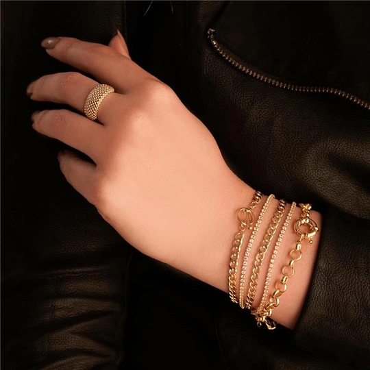 BRACELET SET WITH GOLD-PLATED CRYSTAL ZIRCONIA STONES