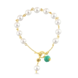 PEARL SHEL BRACELET WITH GREEN STONE PING AND GOLD PLATED TIFFANY clasp