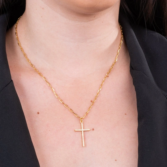 Collared Links Necklace Studded Crucifix Pendant