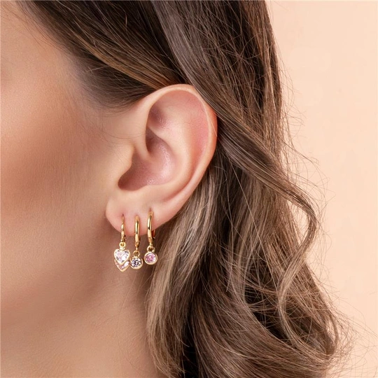 Earring Click Click with Crystal Heart Pendants and Rose Golden