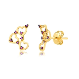 EARRING THREE HEARTS POLISHED WITH GOLD-PLATED ROSE ZIRCONIA STONES