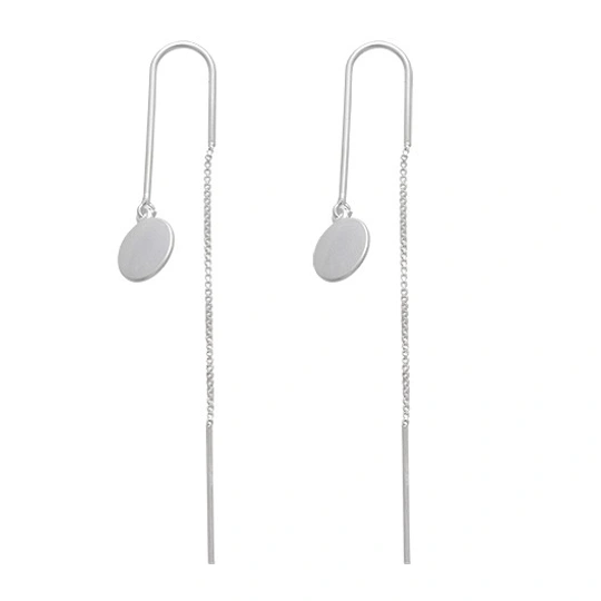 Sterling Silver Earring With Chain And Round Plain