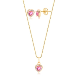 Mini -heart set with crystal zirconias stones and gold plated