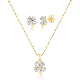 4 leaf clover set with point of light and zirconia stones gold plated
