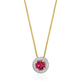 NECKLACE WITH ROUND PENDANT WITH GOLD-PLATED ZIRCONIA STONES AND RUBY STONE