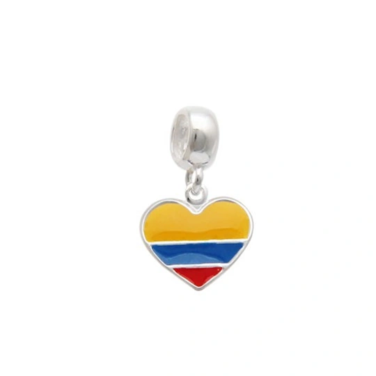 Berloque De Prata Coração Bandeira Colômbia