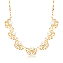 Necklace with flowers and pearls gold -plated