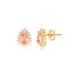 DROP EARRING WITH CRYSTAL ZIRCONIA AND GOLD PLATED MORGANITE