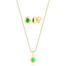 Oval set with emerald stones gold plated